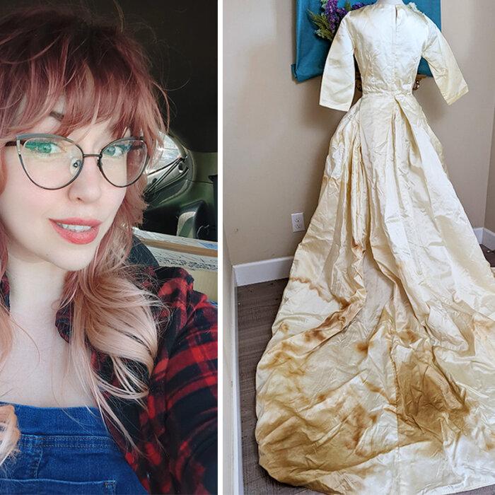 Woman Restores Moldy, Stained Vintage Wedding Dress Left Forgotten in Trash Bag—the Result Is Incredible