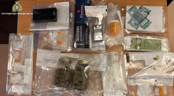 Drugs, including safer supply prescription drugs, seized by police in Prince George, B.C., as the RCMP reported on April 8, 2024. (Prince George RCMP Handout)
