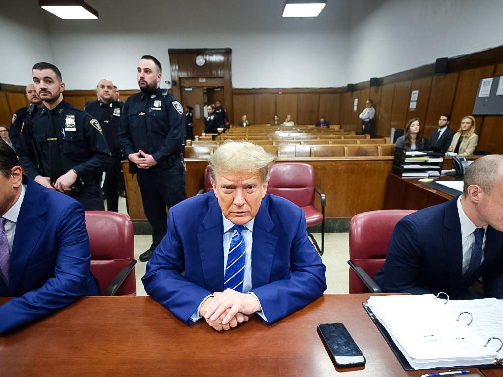 ormer President Donald Trump attends jury selection on the second day of his trial for allegedly covering up hush money payments at Manhattan Criminal Court on April 16, 2024 in New York City. (Curtis Means-Pool/Getty Images)