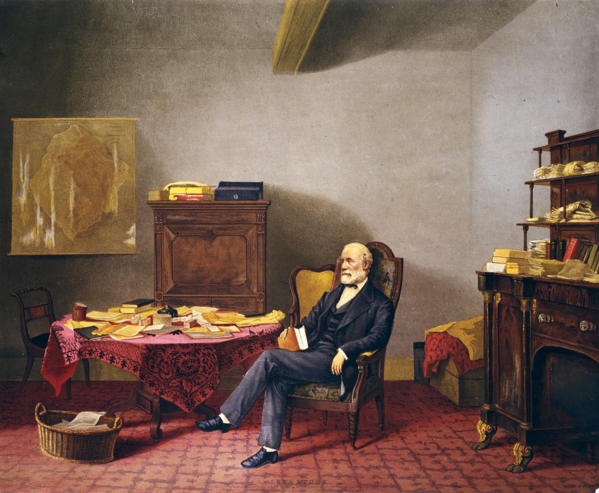 A portrait of Robert E. Lee in his study after his retirement from the Confederate Army, circa 1868. (MPI/Getty Images)