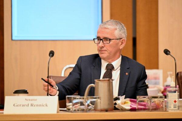 Senator Gerard Rennick speaks during Senate Estimates at Parliament House in Canberra, Australia, on June 5, 2024. (AAP Image/Lukas Coch)