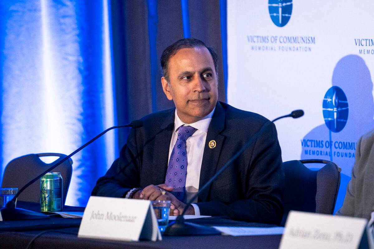 Rep. Raja Krishnamoorthi (D-Ill.) speaks during the China Forum in Washington on Sept. 25, 2024. (Madalina Vasiliu/The Epoch Times)
