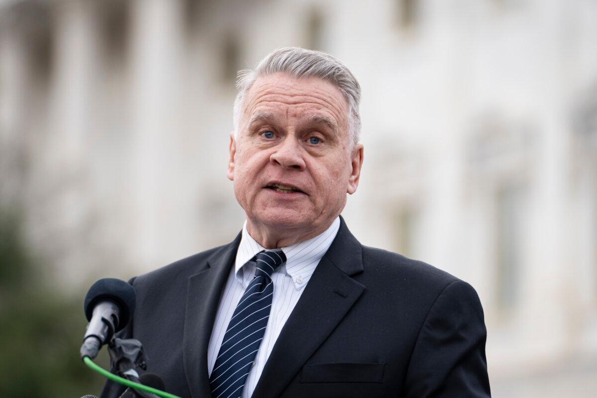 Rep. Chris Smith (R-N.J.) speaks during a press conference about Hong Kong at House Triangle on Capitol Hill in Washington on Nov. 19, 2024. (Madalina Vasiliu/The Epoch Times)