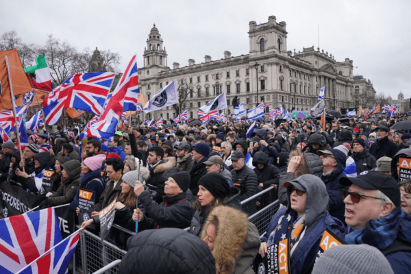 People in Parliament Square during a Campaign Against Antisemitism march and rally in central London, on Dec. 8, 2024. (Jonathan Brady/PA Wire)