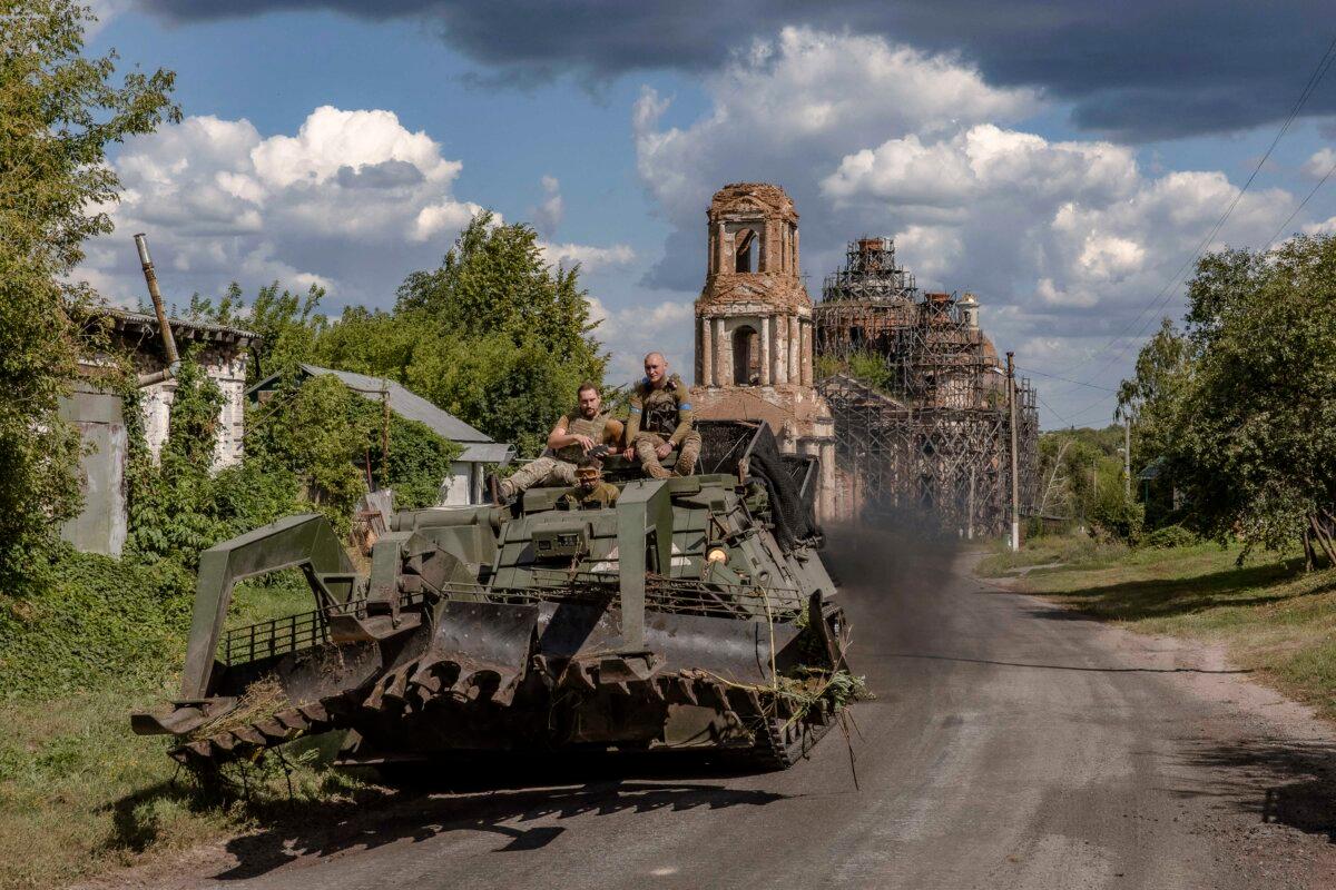 A Ukrainian armored vehicle near the border with Russia, in the Sumy region of Ukraine, on Aug. 14, 2024. (Roman Pilipey/AFP via Getty Images)