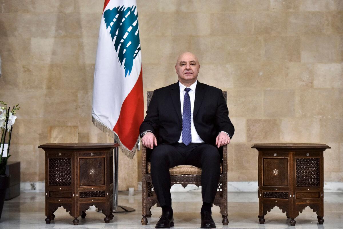 Newly elected Lebanese president Joseph Aoun poses for a photograph at the presidential palace in Baabda, east of Beirut, Lebanon, on Jan. 9, 2025. (Fadel Itani/AFP via Getty Images)
