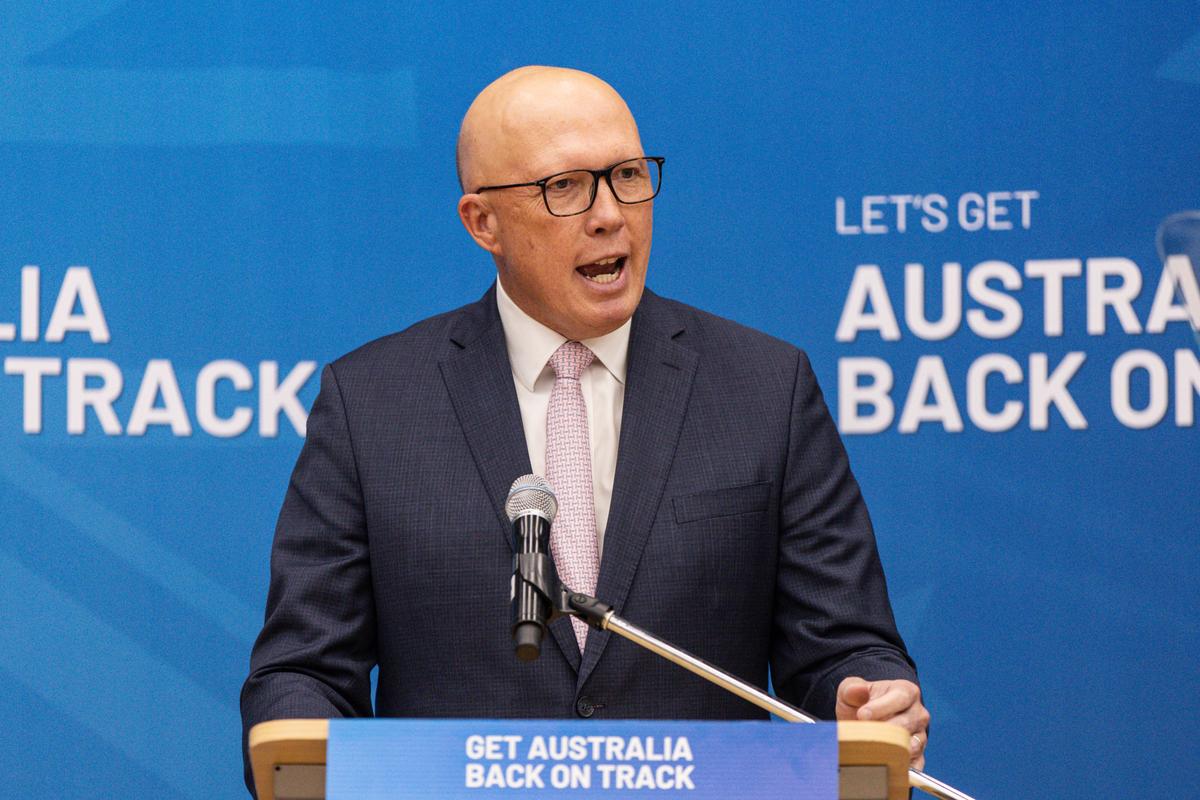 Leader of the Opposition Peter Dutton during a Liberal Party campaign rally in the seat of Chisholm, Melbourne, Australia on Jan. 12, 2025. (AAP Image/Diego Fedele)