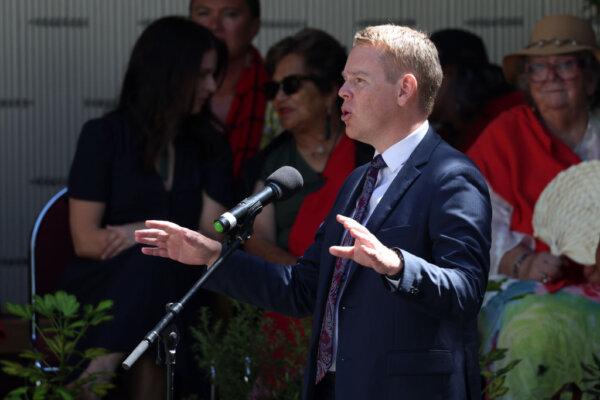 Labour leader Chris Hipkins speaks during the parliamentary powhiri (welcome) on Feb. 5, 2025 in Waitangi, New Zealand. (Fiona Goodall/Getty Images)
