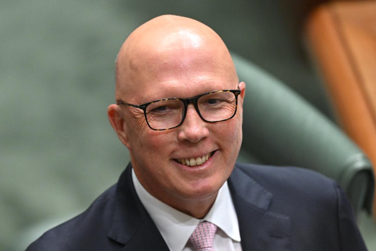Australian Opposition Leader Peter Dutton reacts during House of Representatives Question Time at Parliament House in Canberra, Australia, on Feb. 4, 2025. (AAP Image/Lukas Coch)