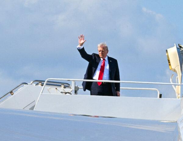 U.S. President Donald Trump boards Air Force One at Palm Beach International Airport in West Palm Beach, Fla., on Feb. 9, 2025. (ROBERTO SCHMIDT/AFP via Getty Images)