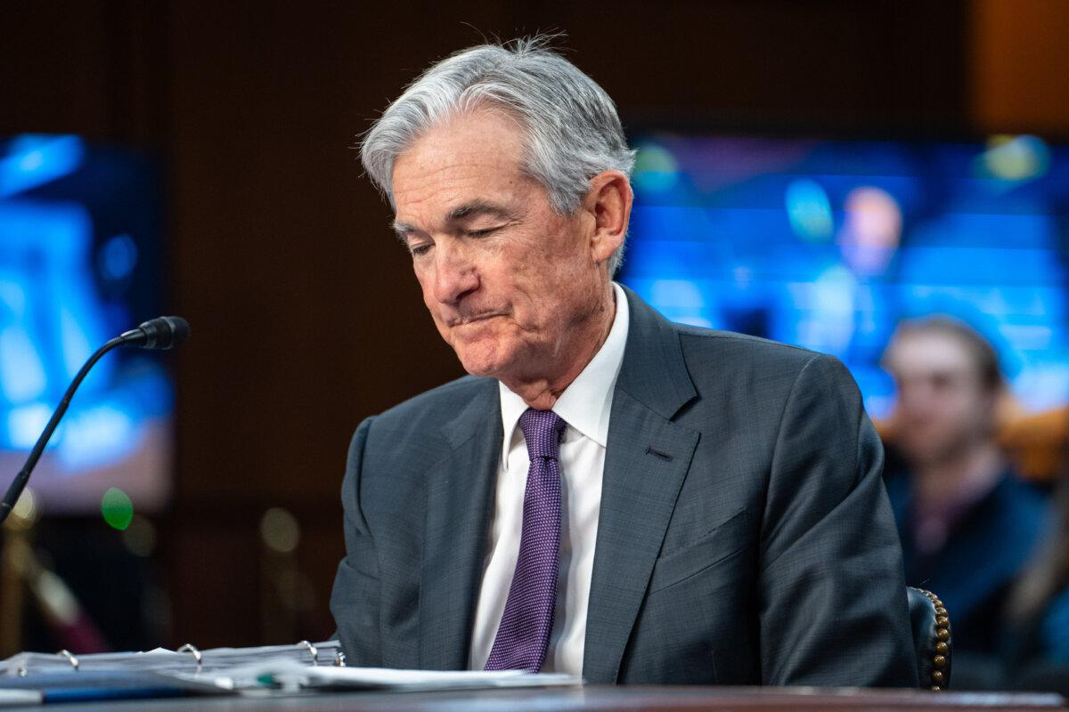 Federal Reserve Chairman Jerome Powell testifies before the Senate Committee on Banking, Housing, and Urban Affairs on Capitol Hill in Washington on Feb. 11, 2025. (Madalina Vasiliu/The Epoch Times)