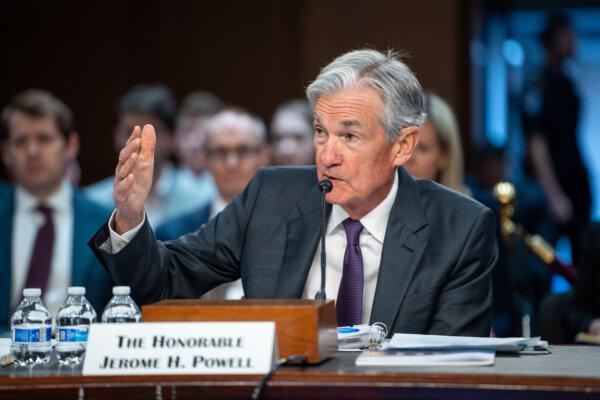 Federal Reserve Chairman Jerome Powell testifies before the Senate Committee on Banking, Housing, and Urban Affairs on Capitol Hill in Washington on Feb. 11, 2025. (Madalina Vasiliu/The Epoch Times)