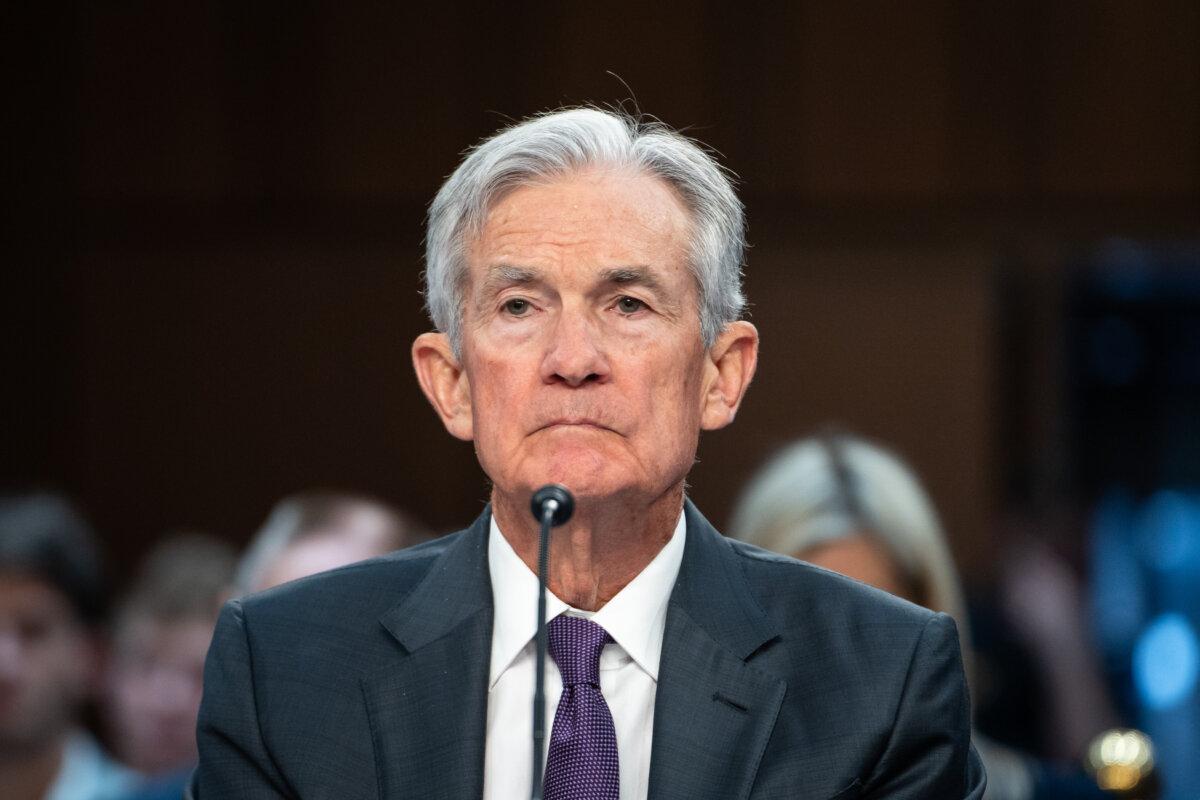 Federal Reserve chairman Jerome Powell testifies before the Senate Committee on Banking, Housing, and Urban Affairs on Capitol Hill in Washington, on Feb. 11, 2025. (Madalina Vasiliu/The Epoch Times)