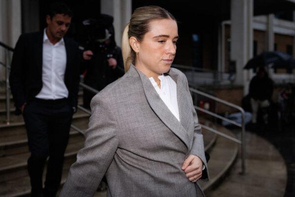 Kristie Mewis, the partner of Australian footballer Sam Kerr, leaves Kingston Crown Court on Feb. 7, 2025. (Photo by Dan Kitwood/Getty Images)