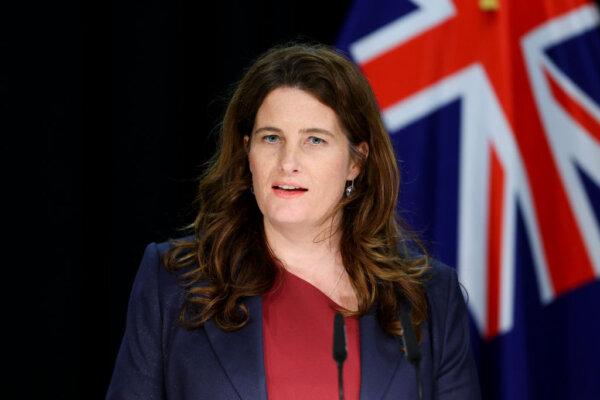 Minister of Finance Nicola Willis speaks during a press conference at Parliament in Wellington, New Zealand on Nov. 27, 2024. (Hagen Hopkins/Getty Images)