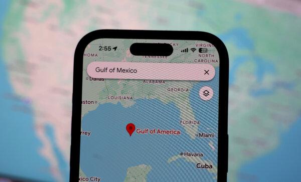 An updated Google map shows the Gulf of America, in a photo illustration taken in San Anselmo, Calif., on Feb. 10, 2025. (Justin Sullivan/Getty Images)