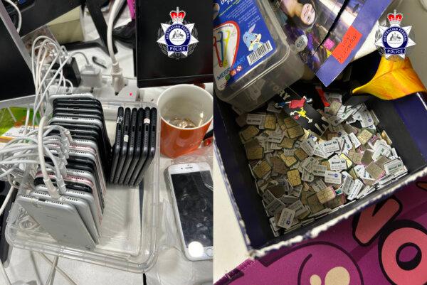 Just a few of the hundreds of phones and thousands of sim cards found at the headquarters of a romance scam operation in Manila last year. (Courtesy of AFP)