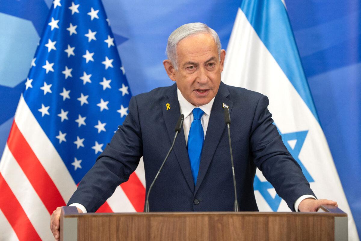 Israel's Prime Minister Benjamin Netanyahu speaks during a press conference at his office in Jerusalem on Feb. 16, 2025. (Ohad Zwigenberg/AFP via Getty Images)