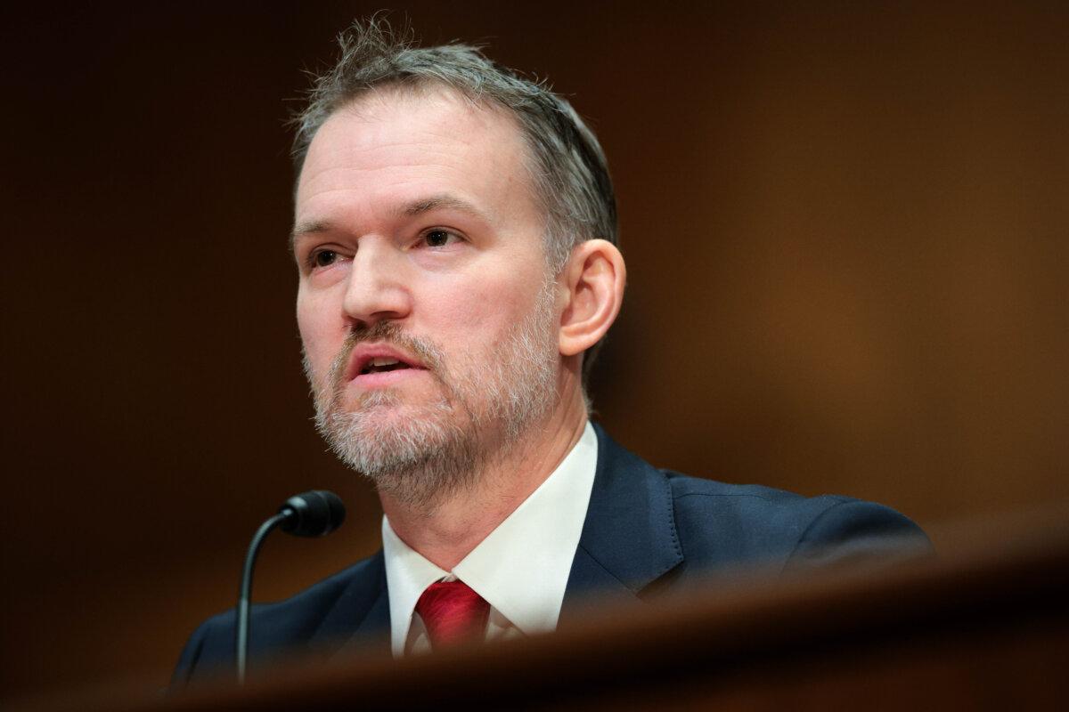 Jamieson Greer, President Donald Trump's nominee to be the U.S. Trade Representative, testifies during his Senate Finance Committee confirmation hearing at the Dirksen Senate Office in Washington on Feb. 6, 2025. (Kayla Bartkowski/Getty Images)