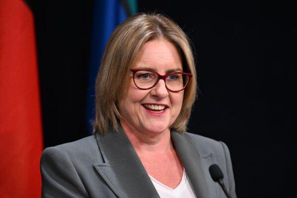 Victorian Premier Jacinta Allan speaking to media during a press conference, in Melbourne, Australia, on Feb. 17, 2025. (AAP Image/James Ross)
