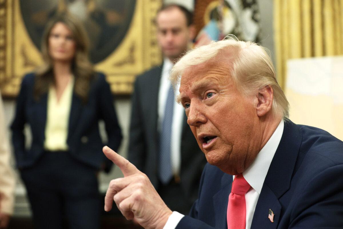 President Donald Trump speaks after signing executive orders in the Oval Office of the White House in Washington on March 6, 2025. (Alex Wong/Getty Images)