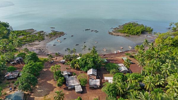 The remote Buzi village from the air. (Darrol Williams/Department of Agriculture, Fisheries and Forestry)