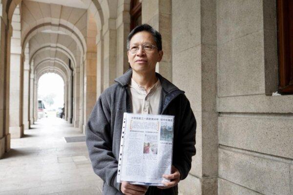 Tang Ngok-kwan, former member of the Hong Kong Alliance in Support of Patriotic Democratic Movements of China, is outside Hong Kong's Court of Appeal on March 6, 2025. (Ng Rui Lue/The Epoch Times)