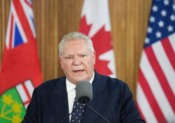 Ontario Premier Doug Ford holds a news conference in Toronto, Canada, on March 4, 2025. (Nathan Denette/The Canadian Press via AP)