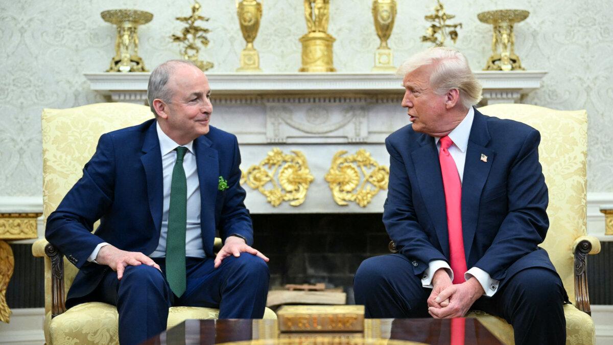 President Donald Trump (R) meets with Irish Prime Minister Micheal Martin in the Oval Office, on March 12, 2025. (Mandel Ngan/AFP via Getty Images)