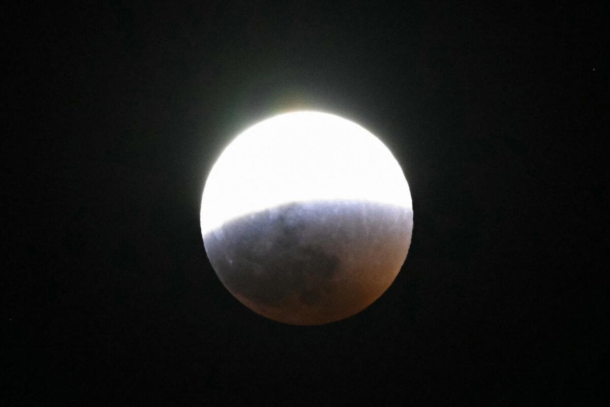 A partial lunar eclipse during the Blood Moon Lunar Eclipse above Palm Springs, Calif., on March 13, 2025. (Patrick T. Fallon/AFP via Getty Images)
