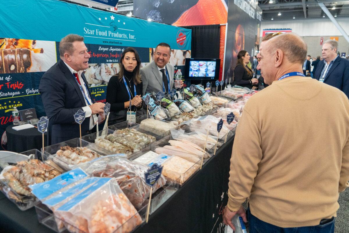 Visitors attend the Seafood Expo North America in Boston, Mass., on March 16, 2025. (Learner Liu/The Epoch Times)