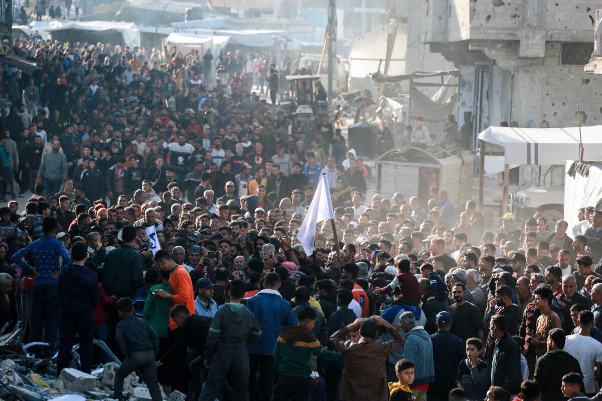 Palestinians take part in an anti-Hamas protest, calling for an end to the war with Israel, in Beit Lahia in the northern Gaza Strip on March 26, 2025. (AFP via Getty Images.)