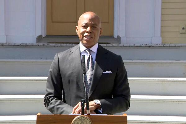 New York Mayor Eric Adams speaks after a federal judge dismissed his corruption case, in New York on April 2, 2025, in a still from video. (New York City Mayor's Office via AP)