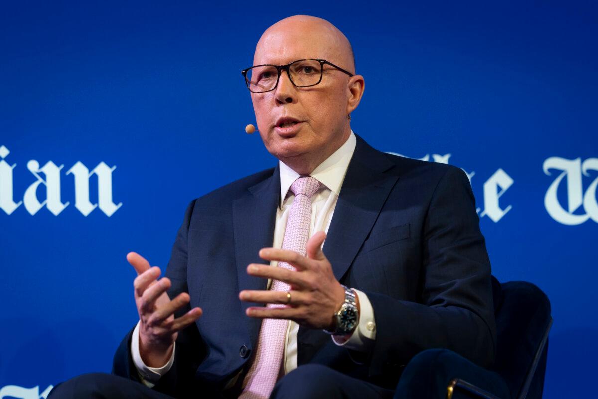 Liberal Party Opposition Leader Peter Dutton speaks during a Leadership Matters breakfast in Perth, Australia, on April 11, 2025. (Matt Jelonek/Getty Images)