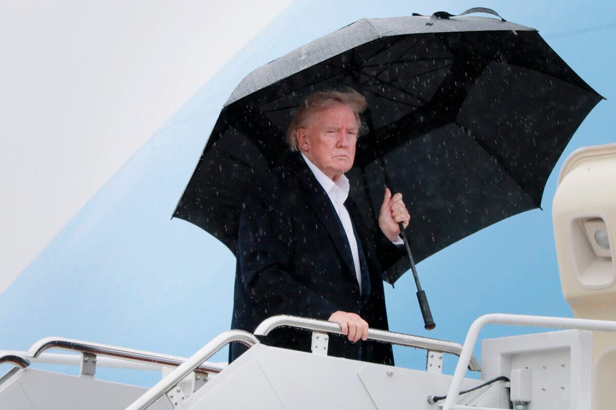 President Donald Trump boards Air Force One at Joint Base Andrews, Md., on April 11, 2025. (Anna Moneymaker/Getty Images)