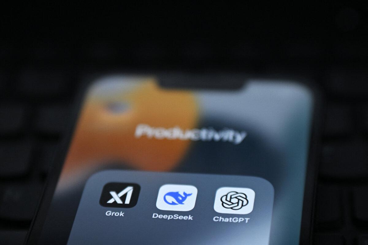 Grok, DeepSeek and ChatGPT apps displayed on a phone screen in London, the UK, on Feb. 20, 2025. (Justin Tallis/AFP via Getty Images)