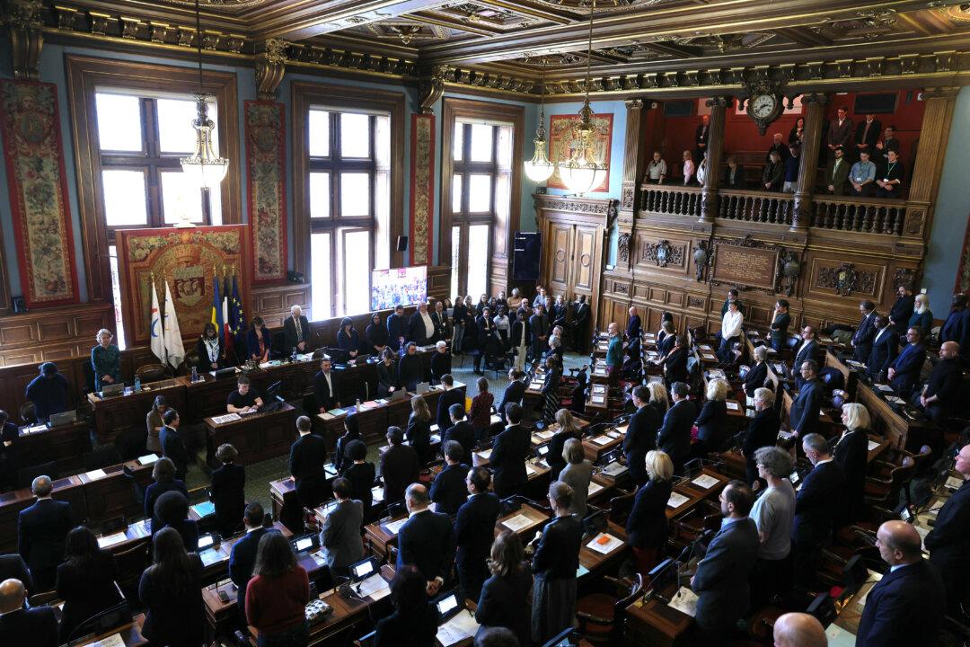 The mayor of Paris, Anne Hidalgo (4th L, up), chairs her last city council session at the Hotel de Ville in Paris on February 9, 2026, before the 2026 municipal elections. Municipal elections will be held in France on March 15 and March 22, 2026. (Photo by Thomas SAMSON / AFP via Getty Images)