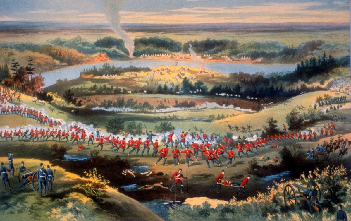 Print of the Battle of Batoche during the North-West Resistance, a.k.a. the Second Riel Rebellion, in Saskatchewan in 1885. (Public Domain)