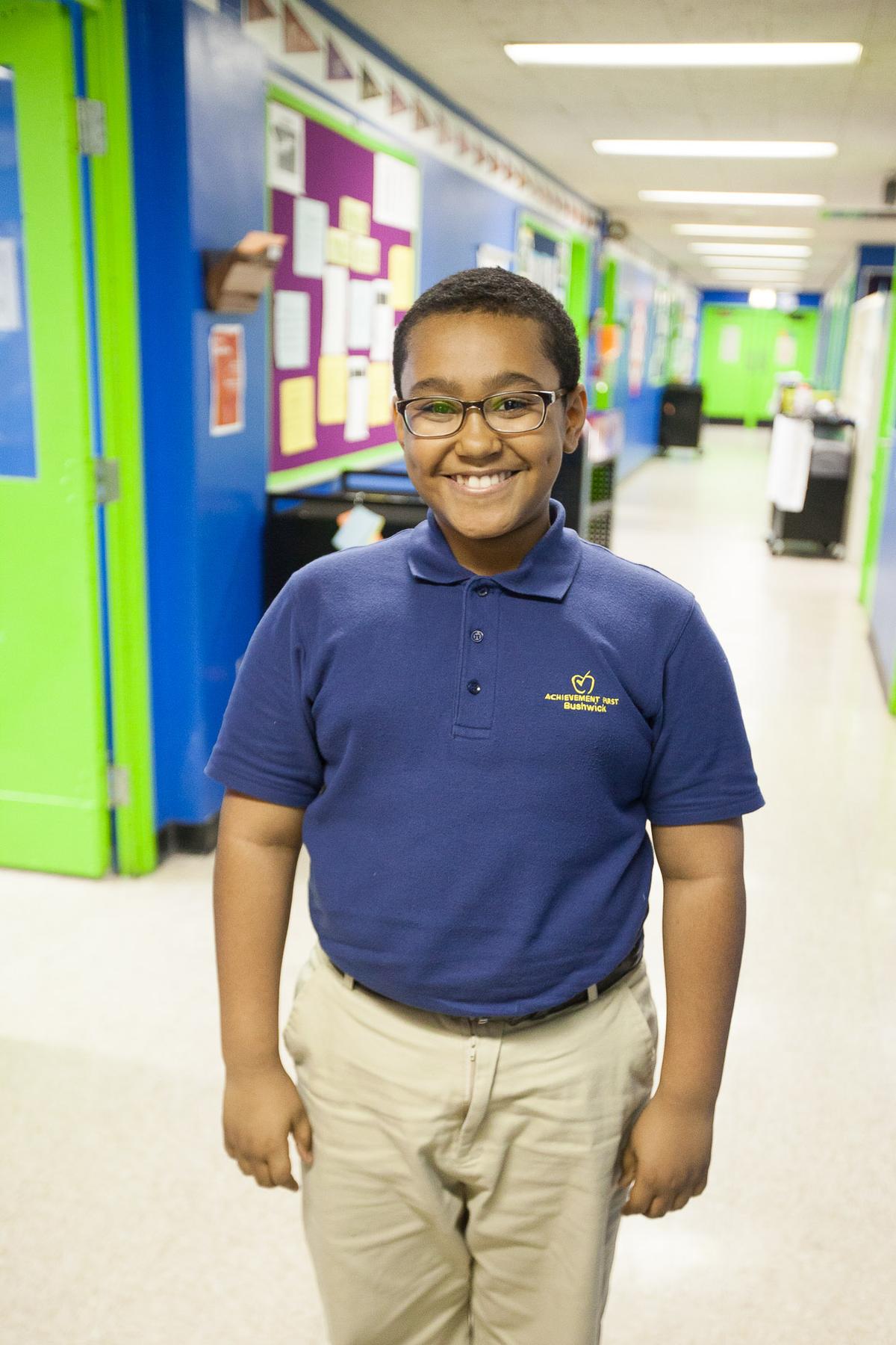 Fifth grade student Clive Campbell at Achievement First Charter School in Bushwick, Jan 30, 2014. (Petr Svab/Epoch Times)