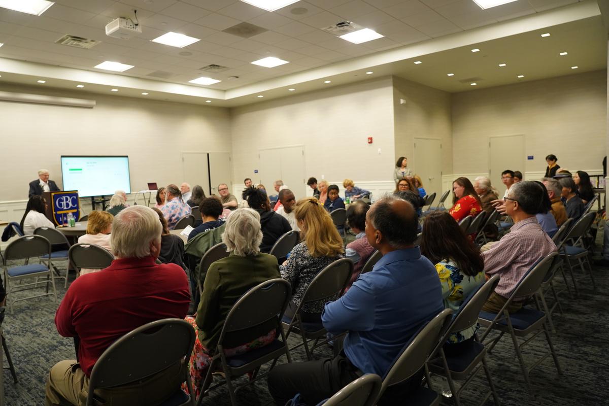 An audience attends the documentary screening of “Medical Genocide” at Goldey-Beacom College (GBC) in Delaware, on April 10, 2024. (Jennifer Yang/The Epoch Times)