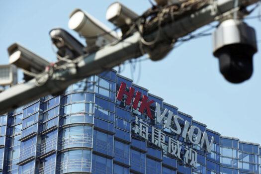 Surveillance cameras are seen near the headquarters of Chinese video surveillance firm Hikvision in Hangzhou, Zhejiang Province, China, on May 22, 2019. (Stringer/Reuters)