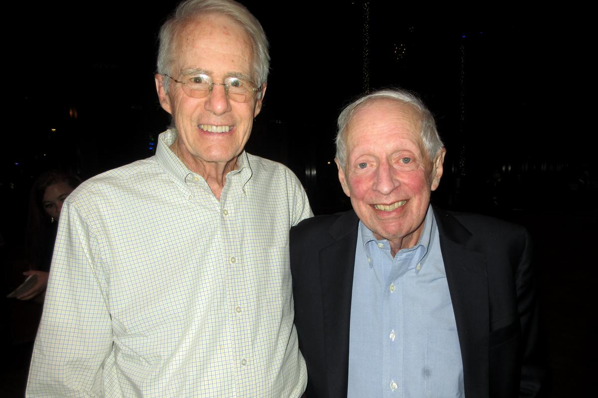 David Cannom and Mike Schoettle at the Terrace Theatre in Long Beach, on May 7, 2022. (Jack Bradley/The Epoch Times)