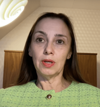 Boriana Aberg, a member of the Parliament in Sweden, speaks in support of Taiwan’s legislative efforts. (Screenshot by The Epoch Times)