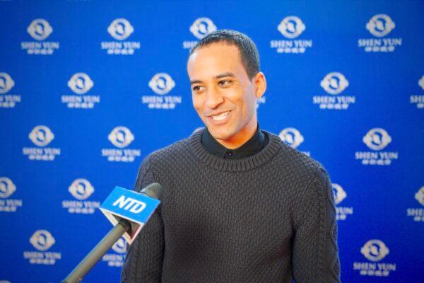 Benjamin Monrose at the Shen Yun Performing Arts performance at Salle Wilfrid-Pelletier, Place des Arts, in Montreal on Feb. 5, 2023. (NTD)