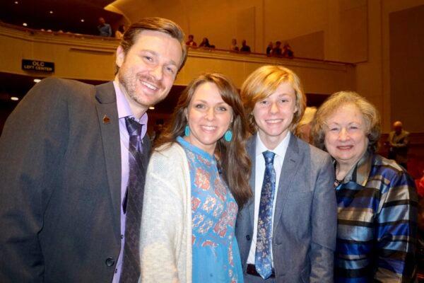 Noah and Nicole Stratton and Nicole's mother, Sheryn Chavers, attend Shen Yun Performing Arts at the Spartanburg Memorial Auditorium, in S.C., on March 26, 2023. (Yawen Hung/The Epoch Times)