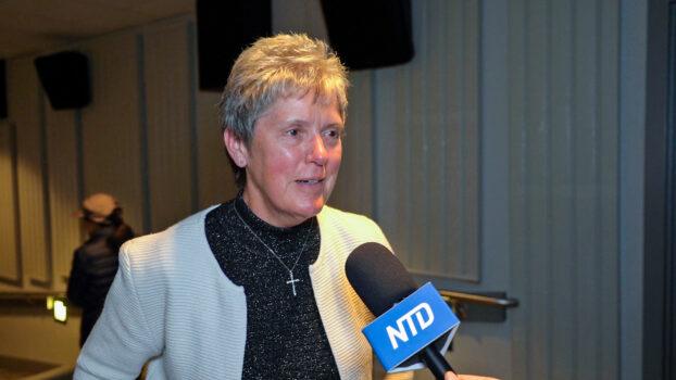 Lynn Mey, retired global operation manager, attended the film screening of the documentary “Medical Genocide” at the University of Delaware on April 26, 2023. (Nancy Wang/The Epoch Times)