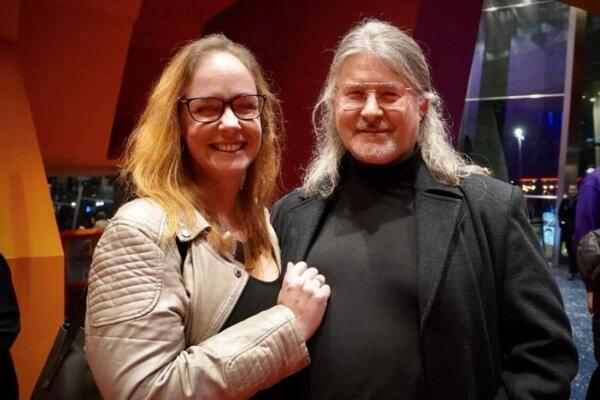 BBC musician Jonathan Barrett and his partner Ruth Scarrott at Shen Yun Performing Arts at The Lowry in Salford, England, on Feb. 20, 2024. (Mary Mann/The Epoch Times)