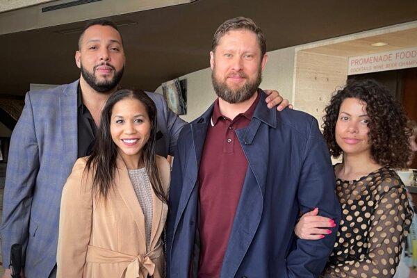 Max Ngolla (L) and Eugene Panchenko came with friends to see Shen Yun Performing Arts at the David H. Koch Theater, Lincoln Center, on April 10, 2024. (Frank Liang/The Epoch Times)