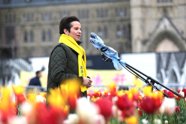 Conservative MP Melissa Lantsman speaks during the Falun Dafa Day event on Parliament Hill in Ottawa on May 8, 2024. (Jonathan Ren/The Epoch Times)