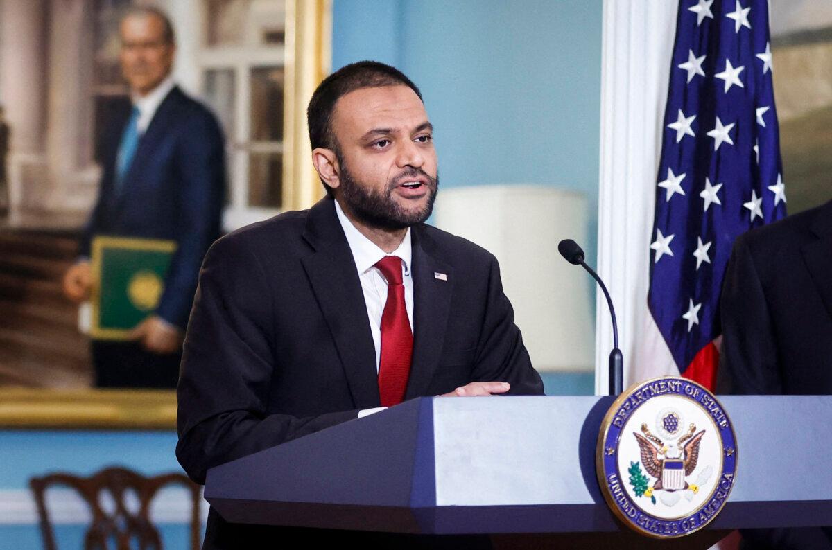 Ambassador at Large for Religious Freedom Rashad Hussain delivers remarks on the roll-out of the International Religious Freedom Report at the State Department in Washington on May 15, 2023. (Jonathan Ernst/AFP via Getty Images)